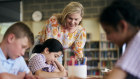 Sarah Lowe, principal at St Matthew’s Primary in Canberra, with year 4 student Camilla Larobina.
.
