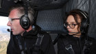 NSW Premier Dominic Perrottet surveys the floods in the Hunter Region with Emergency Services Minister Steph Cooke.