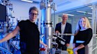 Silicon Quantum Computing’s Michelle Simmons shows National Reconstruction Fund chief executive David Gall and its chief investment officer Mary Manning some of the technology they are investing in.