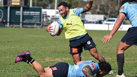 Api Koroisau can even fool his Blues teammates at NSW training ahead of Origin III.