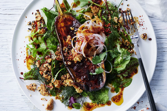 Sichuan pepper roasted eggplant with crispy chilli tofu.