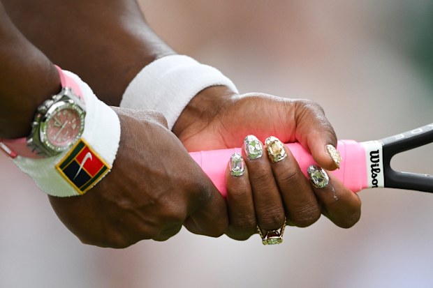 Serena Williams' nails during her game on day two of the 2026 Wimbledon Tennis Championships at All England Lawn Tennis and Croquet Club on June 30, 2026 in London, England.