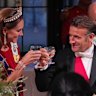 France’s President Emmanuel Macron clinks glasses with Catherine, Princess of Wales, during the state banquet at Windsor Castle on Tuesday,