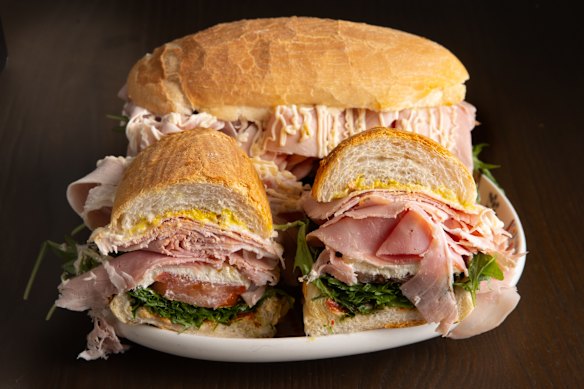 A selection of coldcut sandwiches can be made to order, and includes the Chileno (rocket, tomato, ham, mayo and pebre).