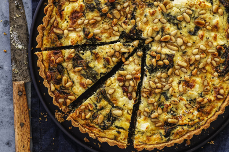 Helen Goh's spinach tart with pine nuts, herbs and three cheeses.