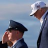President Donald Trump leaving Air Force One on Sunday.