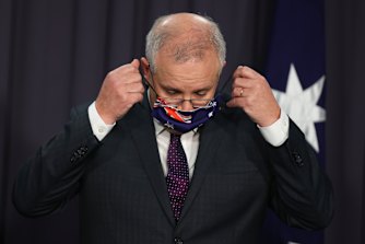 Prime Minister Scott Morrison at Fridayâs press conference.