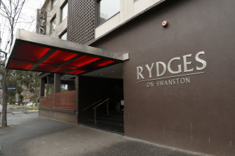 The Rydges on Swanston was the first hotel where a coronavirus outbreak was spread via security guards and their contacts.