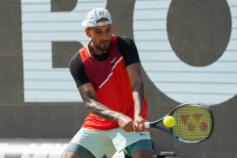 Nick Kyrgios during Saturday’s Stuttgart Open semi-final against Andy Murray