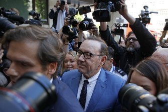 Actor Kevin Spacey arrives at the Westminster Magistrates court in London on Thursday.