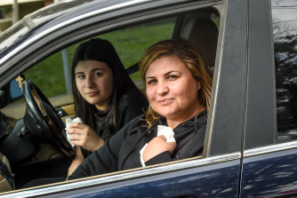 Georgina and Chantelle Daher after being tested in Fawkner on Saturday.