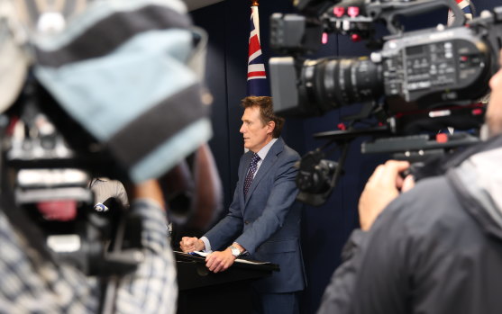 Attorney-General Christian Porter’s Mach 3 press conference in Perth, where he strongly denied the allegations.
