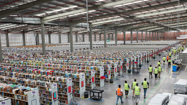 The inside of Amazon's fulfillment centre in Dandenong South. 