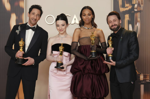 Oscar winners Adrien Brody (best actor), Mikey Madison (best actress ), Zoe Saldana and Kieran Culkin (best supporting actors).
