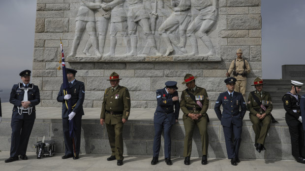 Members of Australia and New Zealand armed forces attend a service on the Gallipoli peninsula on Tuesday. 