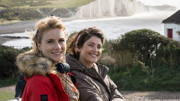 Jessica Swale and Gemma Arterton on the set of Summerland. 
