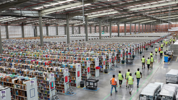 The inside of Amazon's fulfillment centre in Dandenong South. 