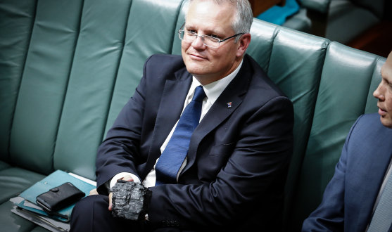 Then treasurer Scott Morrison with a lump of coal in Parliament in February 2017.