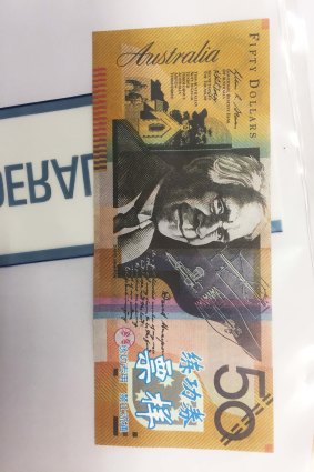 A fake $50 note that was used in the ACT.
