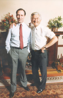 Paul Keating and Bob Hawke at The Lodge in 1989.