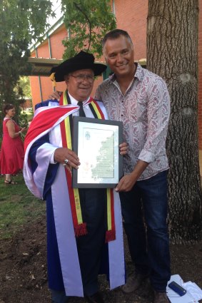 Stan Grant with his father, Stan snr, who received an honorary Doctorate of Letters from Charles Sturt University in 2013.