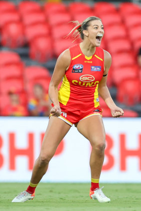 Lauren Bella celebrates a goal for the Suns.