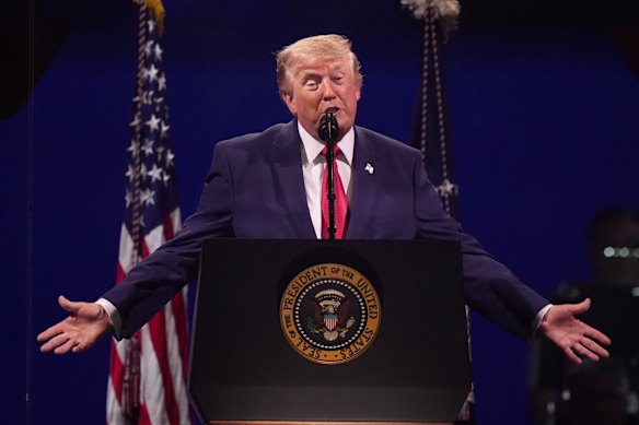 Trump speaks in Washington.
