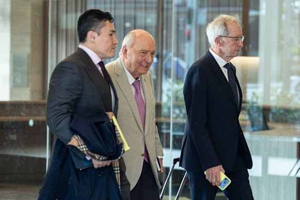 Alan Jones arriving at court on the 12th day of his criminal trial.