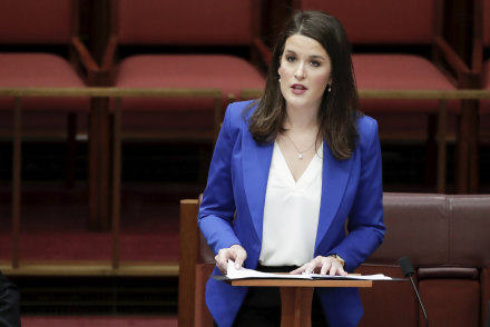Liberal senator Claire Chandler delivers her first speech in the Senate at Parliament House in Canberra, 2019. 