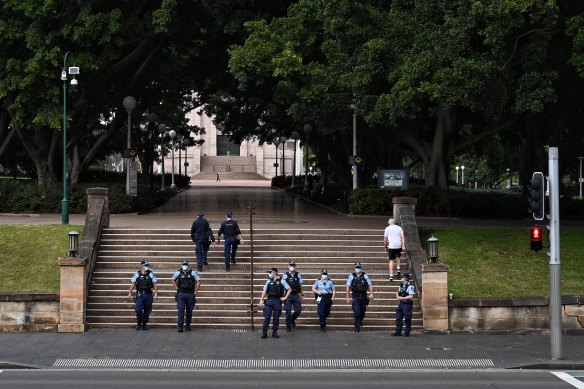 Police patrol in Hyde Park on Saturday.