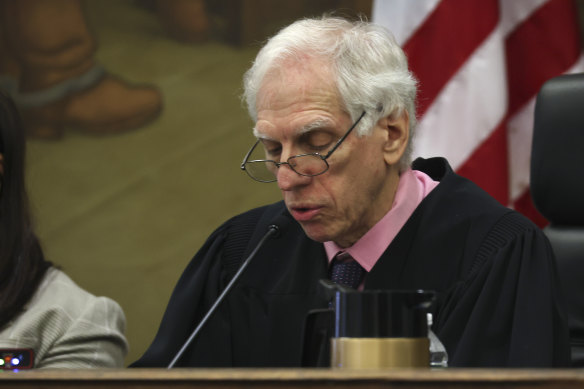 Justice Arthur Engoron speaks on day 2 of the civil trial of former US president Donald Trump at a Manhattan courthouse.