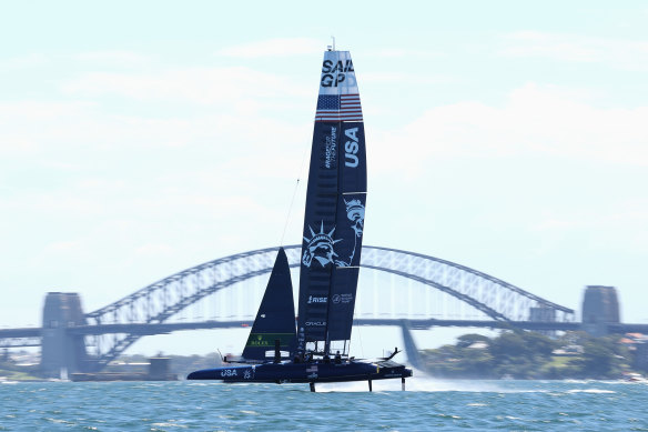 Jimmy Spithill’s United States SailGP team train during a practice session.