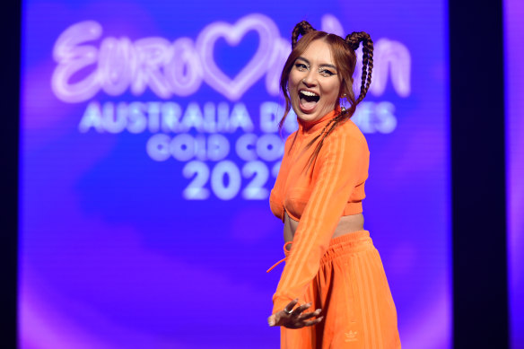 Jaguar Jonze during a media call ahead of “Eurovision – Australia Decides” at the Gold Coast Convention and Exhibition Centre in February.