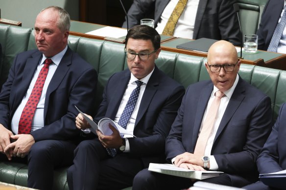 Joyce has been a rival to Nationals leader David Littleproud (centre) for years.
