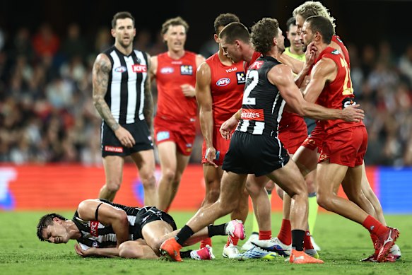 The aftermath of the incident between Maynard (left) and Long (right).