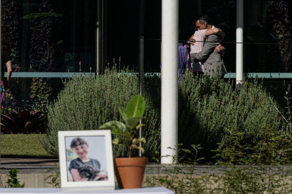 Friends and family arrive at the Botanic Gardens Calyx for the memorial for Jade Young who was murdered in the Bondi Junction knife attack.