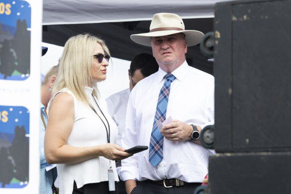 Barnaby Joyce and wife Vikki Campion during a rally against renewable energy on February 6.