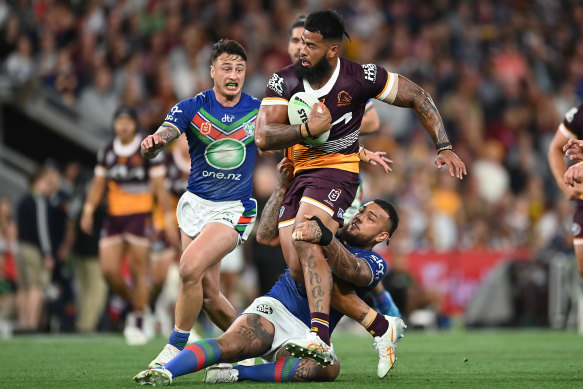 Payne Haas’ offloading game was on show against the Warriors.