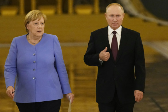 German Chancellor Angela Merkel urged Russian President Vladimir Putin to free Alexei Navalny.
