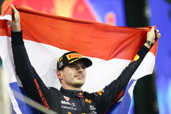 Verstappen celebrates his win.