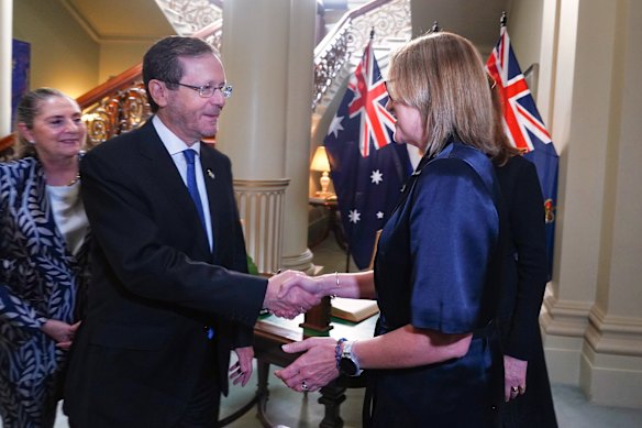 Premier Jacinta Allan meeting Israeli President Isaac Herzog. 