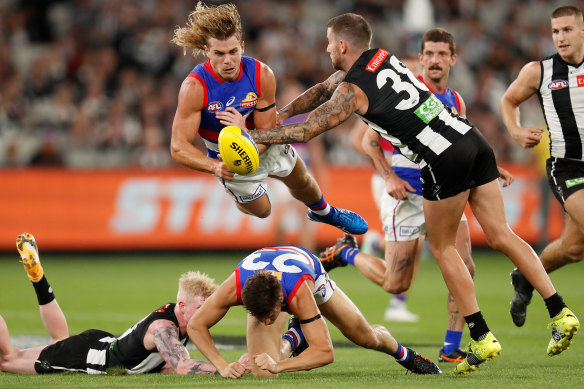 Bailey Smith was a standout for the Bulldogs in their win over Collingwood on Friday night.