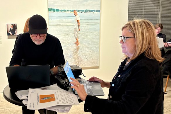 Sydney arts editor Nick Galvin (left) and arts writer Linda Morris (right) reporting straight from the Art Gallery of NSW. 
