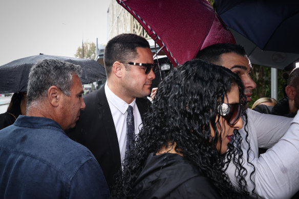 Jarryd Hayne arrives at Newcastle Court for the sentencing hearing on May 6, 2021. 