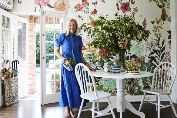 “This house brims with English charm, quirk and wonderful energy,” says Penelope. “The whimsical wallpaper, by artist Nathalie Lété, is a play on the kitchen garden it overlooks.” 