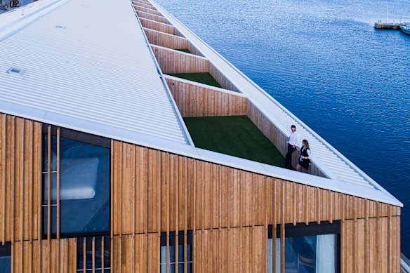Hobart’s 114-room, luxury MACq 01 Hotel represents a “contemporary interpretation” of the Tasmanian capital’s historic wharf sheds.
