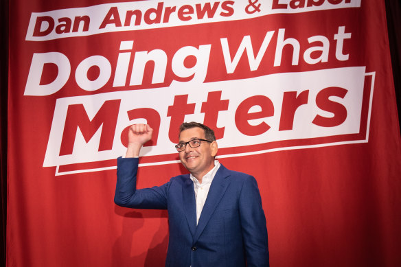 Premier Daniel Andrews at Labor’s election launch on Sunday. 
