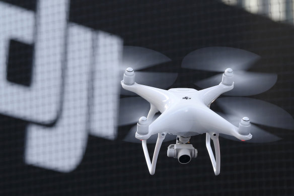 A Phantom 4, developed by major Chinese consumer-drone maker DJI, which has temporarily suspended business activities in Russia and Ukraine to prevent use of its drones in combat, in a rare case of a Chinese company pulling out of Russia. 