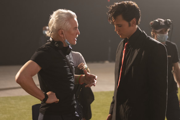 Director Baz Luhrman and Austin Butler on the set of Elvis, which was shot entirely in Queensland. 