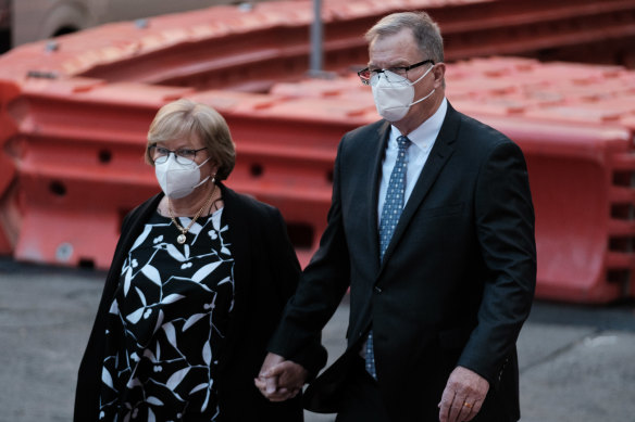 Merilyn and Greg Simms arrive at the NSW Supreme Court on Wednesday.